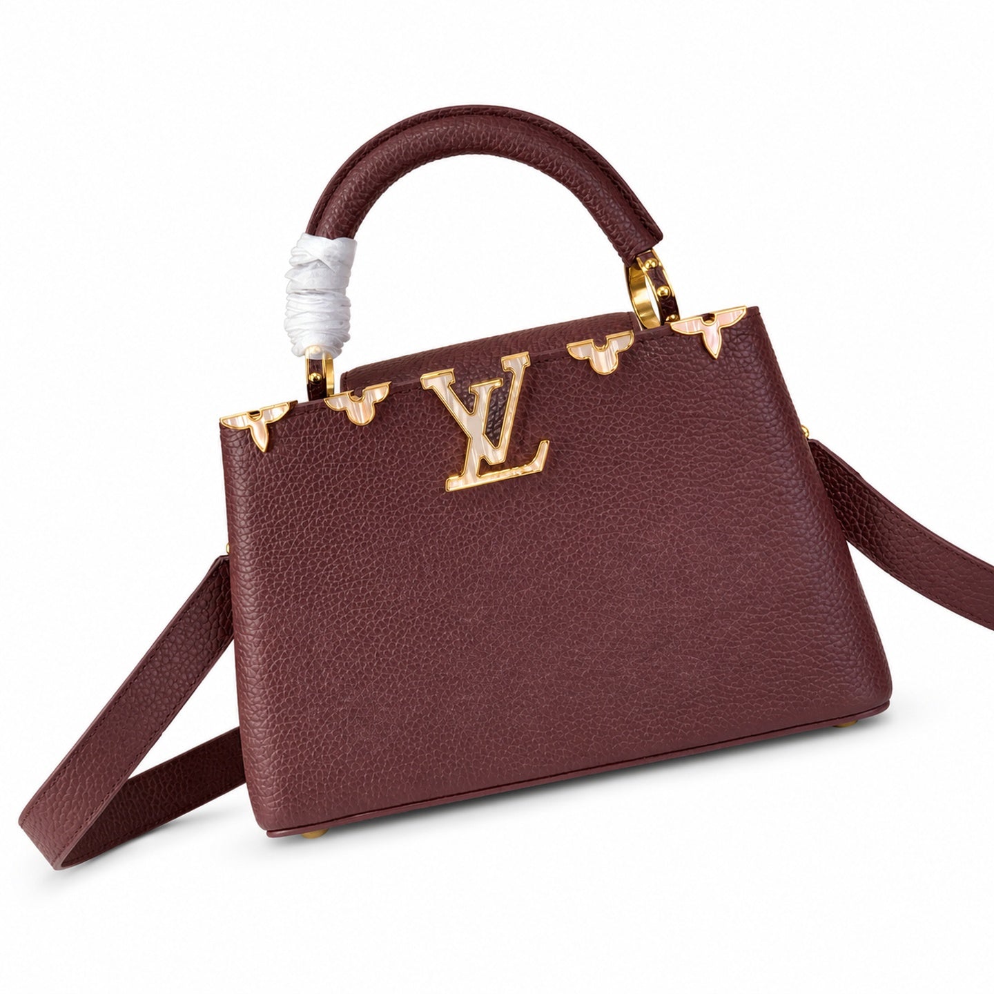 Louis Vuitton Capucines Leather White Gold Burgundy Handbag