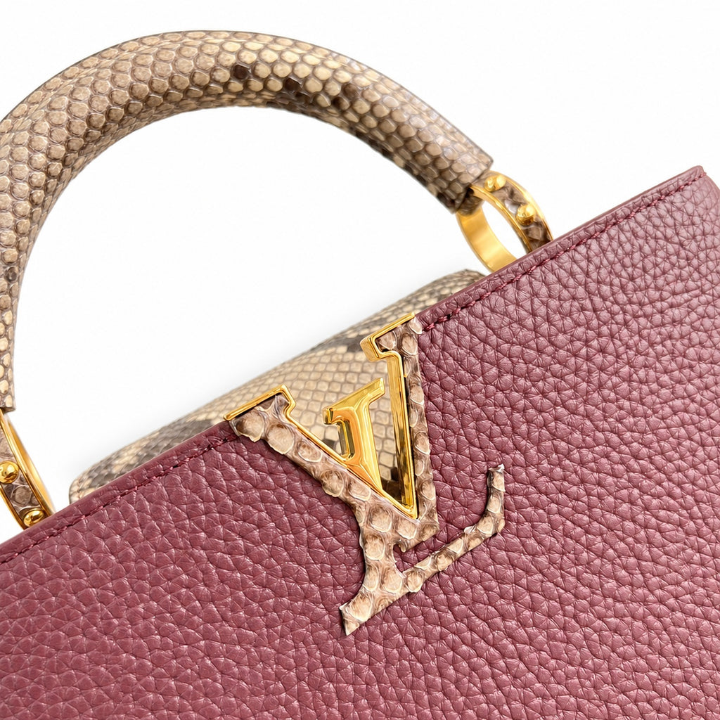 Louis Vuitton Capucines Small Snakeskin Leather Burgundy Handbag