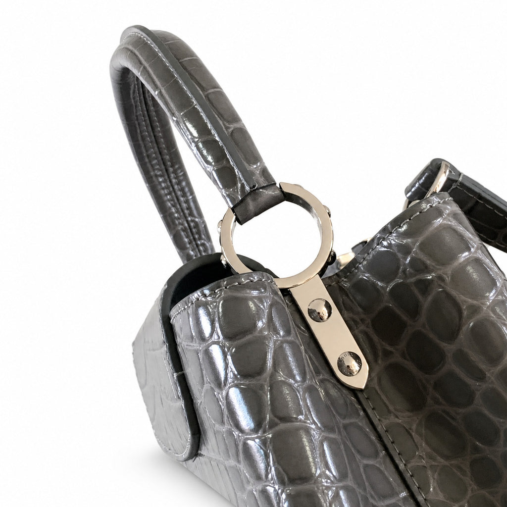 Louis Vuitton Capucines Medium Croc-Embossed Leather Gray Silver Handbag