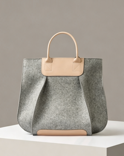 Structured Wool Magnetic Snap Handheld Work Tote Bag