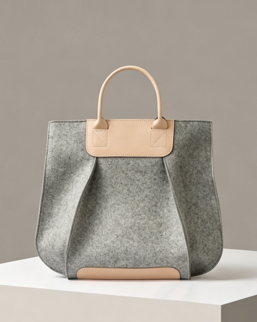 Structured Wool Magnetic Snap Handheld Work Tote Bag