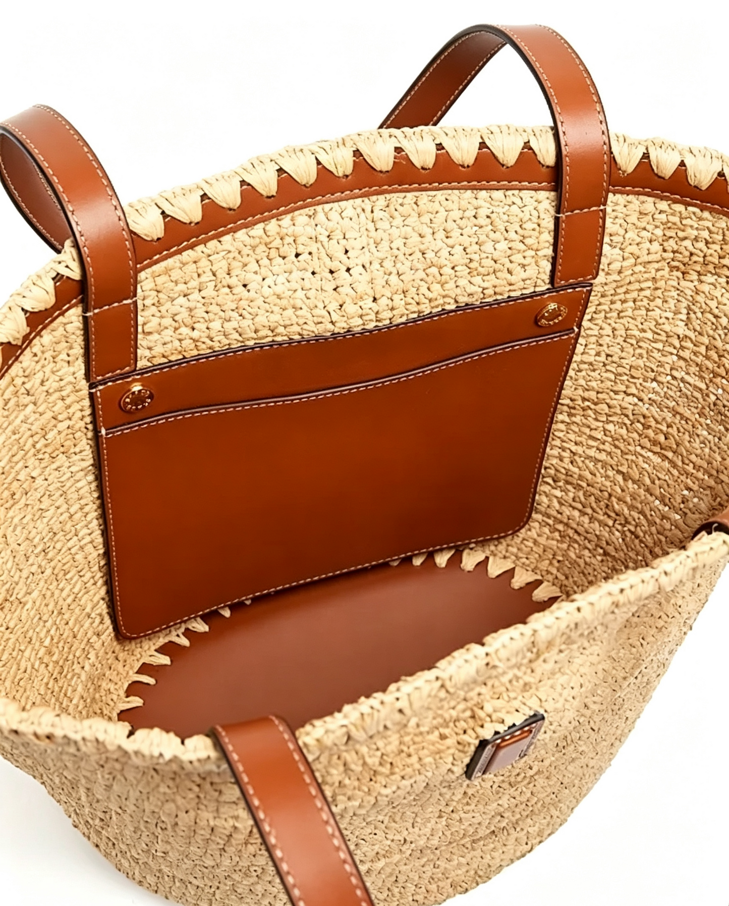 Natural Raffia Leather Trim Shoulder Vista Tote Bag