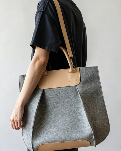 Structured Wool Magnetic Snap Handheld Work Tote Bag