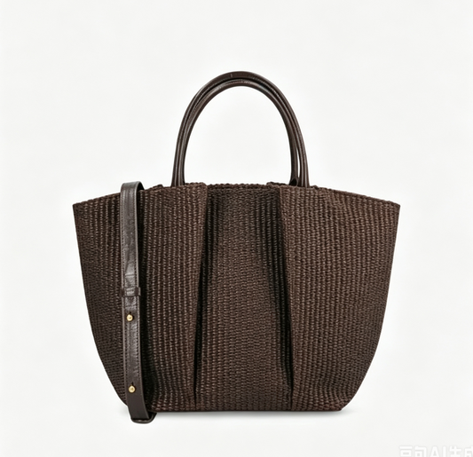 Italian Raffia Mini Structured Crossbody Tote Bag