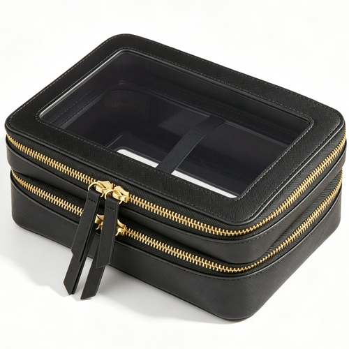 Dual Layer Clear Top Travel Makeup Organizer Case