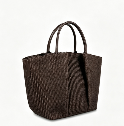 Italian Raffia Mini Structured Crossbody Tote Bag