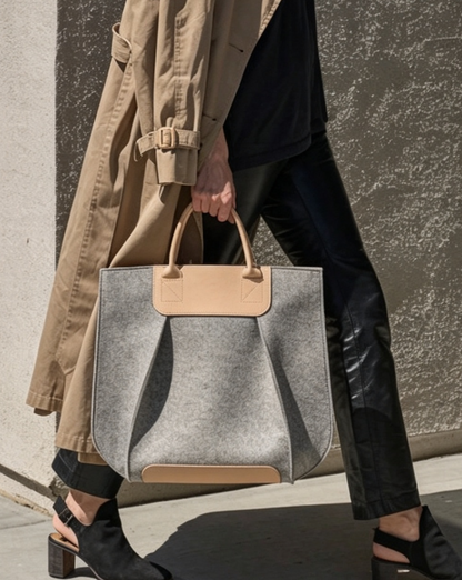 Structured Wool Magnetic Snap Handheld Work Tote Bag