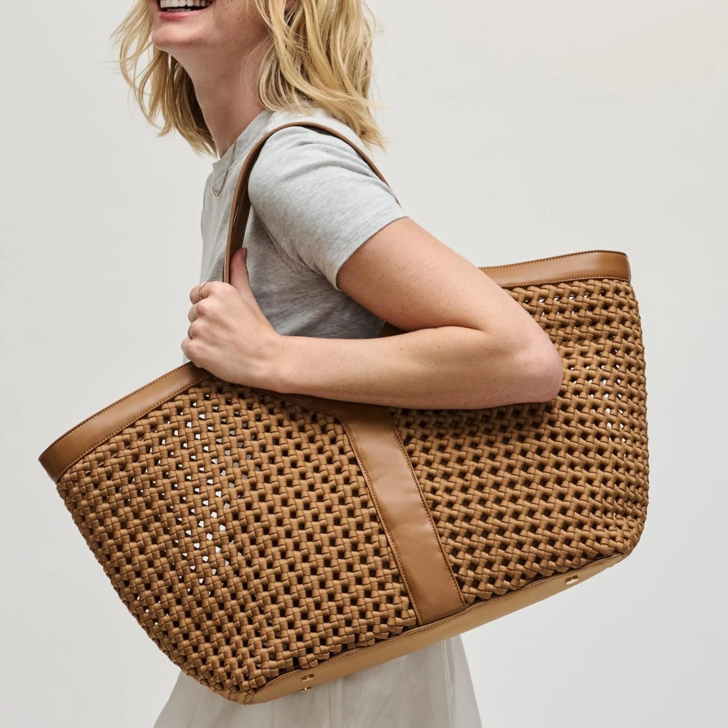 V Panel Woven Neoprene Large Weekend Shoulder Tote